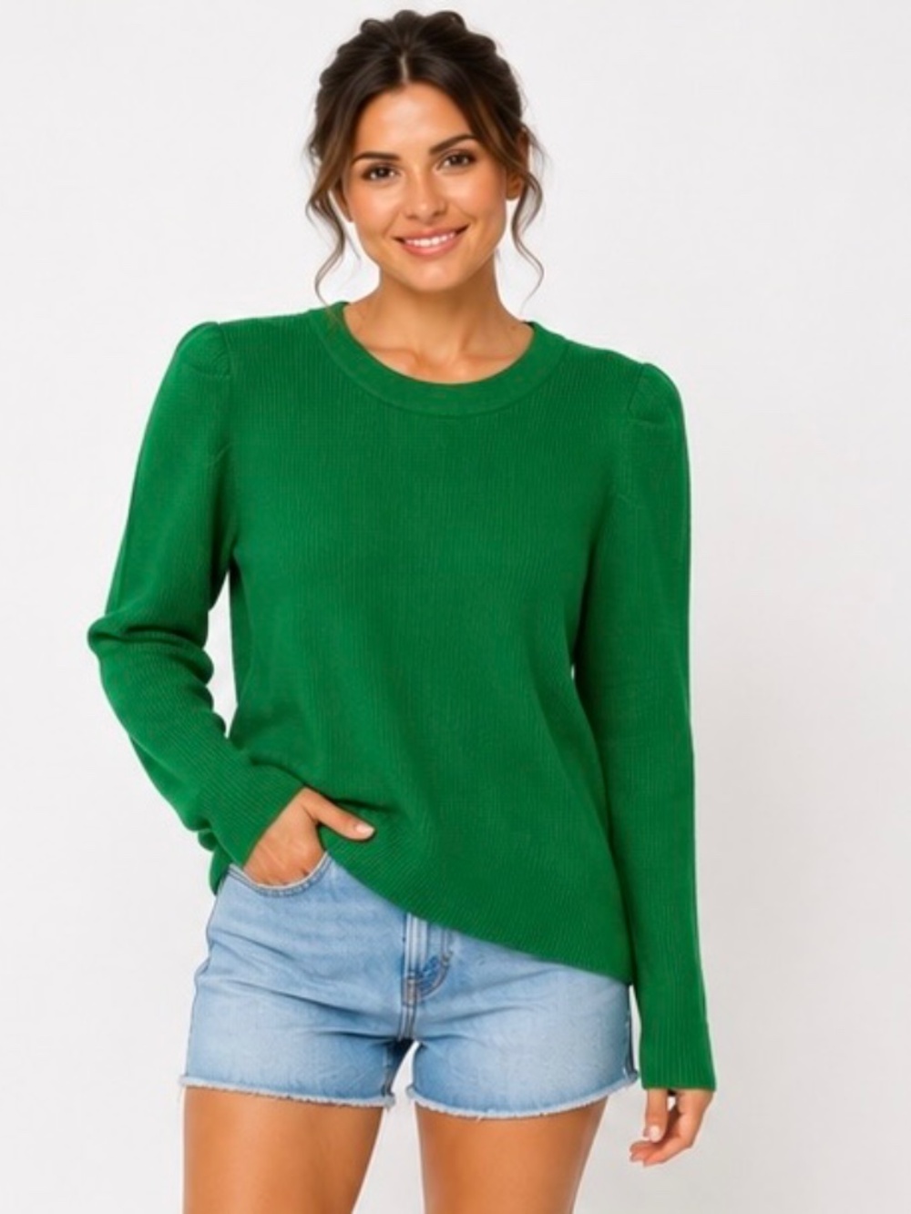 Greylin Medium Emerald Green Ribbed Knit Sweater Long Sleeve